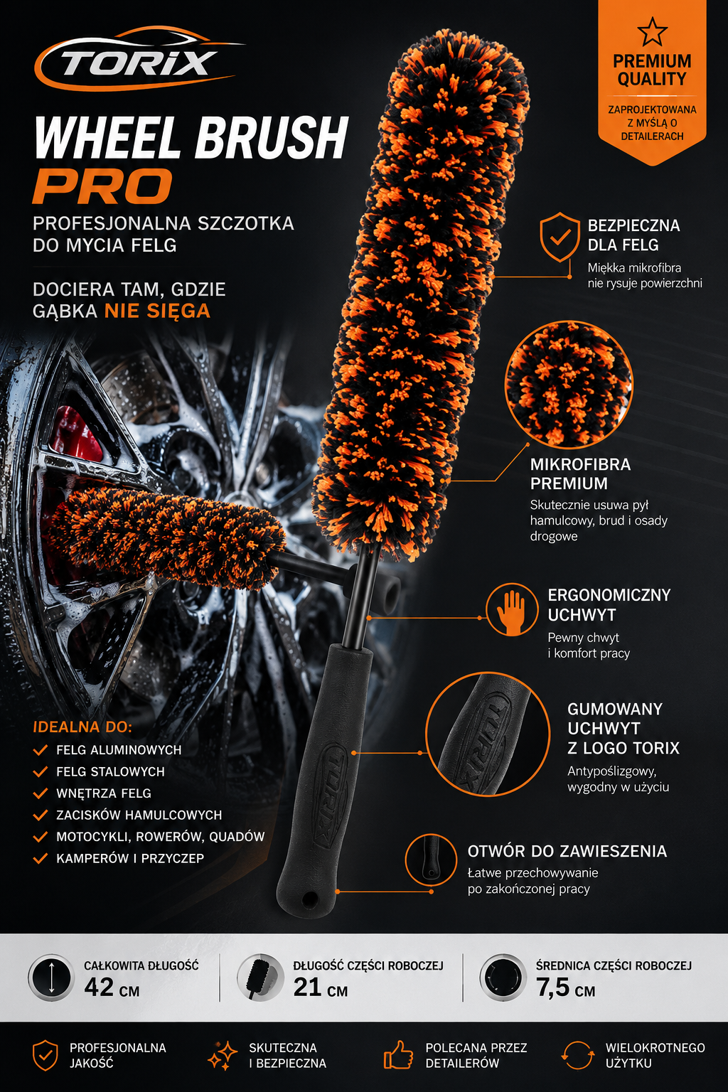Wheel Brush Premium – Szczotka z Mikrofibry do Mycia Felg 42 cm - obrazek 2